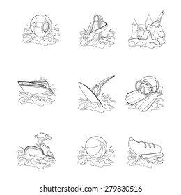 Water Games. The Big Icon set. Lineart pictures