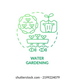 Water Gardening Green Gradient Concept Icon. Aquatic Garden. Pond Plants. Aquaculture. Gardening Type Abstract Idea Thin Line Illustration. Isolated Outline Drawing. Myriad Pro-Bold Font Used