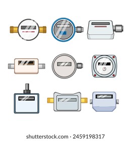 water gas meter set cartoon. electric natural, pipe heating, home energy water gas meter sign. isolated symbol vector illustration