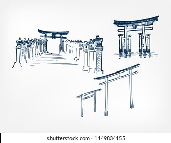 water gates thorium toro alley vector sketch illustration japanese chinese oriental line art design elements 