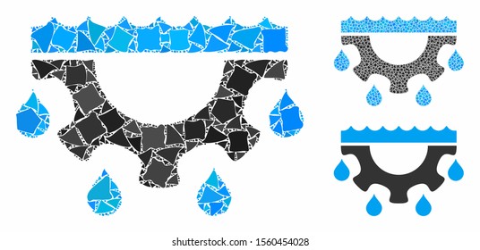 Water gear drops composition of humpy pieces in different sizes and color tints, based on water gear drops icon. Vector humpy pieces are grouped into collage.