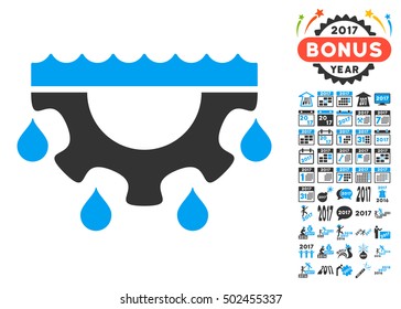 Water Gear Drops icon with bonus 2017 new year pictograph collection. Vector illustration style is flat iconic symbols,modern colors, rounded edges.