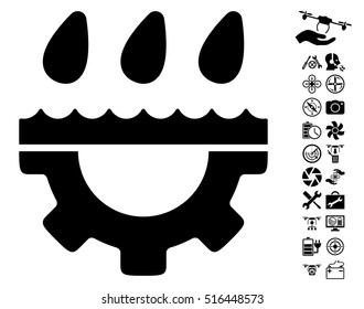 Water Gear Drops icon with bonus aircopter service graphic icons. Vector illustration style is flat iconic symbols on white background.