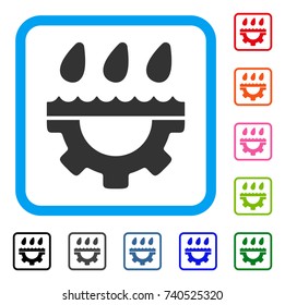 Water Gear Drops icon. Flat grey pictogram symbol in a light blue rounded frame. Black, gray, green, blue, red, orange color versions of Water Gear Drops vector. Designed for web and app UI.