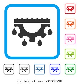 Water Gear Drops icon. Flat grey pictogram symbol inside a light blue rounded squared frame. Black, gray, green, blue, red, orange color additional versions of Water Gear Drops vector.