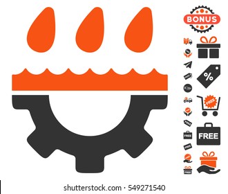 Water Gear Drops icon with free bonus clip art. Vector illustration style is flat iconic symbols, orange and gray colors, white background.