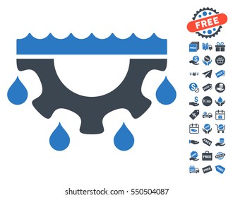Water Gear Drops icon with free bonus images. Vector illustration style is flat iconic symbols, smooth blue colors, white background.