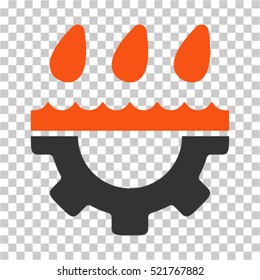 Water Gear Drops icon. Vector pictograph style is a flat bicolor symbol, orange and gray colors, chess transparent background. Designed for software and web interface toolbars and menus.