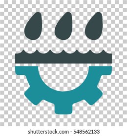 Water Gear Drops icon. Vector pictograph style is a flat bicolor symbol, soft blue colors, chess transparent background. Designed for software and web interface toolbars and menus.