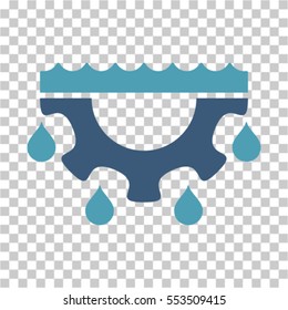 Water Gear Drops icon. Vector pictograph style is a flat bicolor symbol, cyan and blue colors, chess transparent background. Designed for software and web interface toolbars and menus.