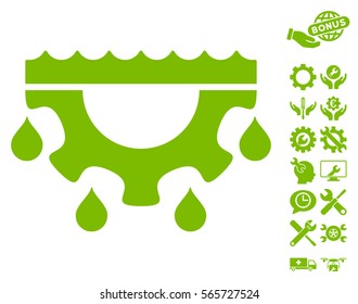 Water Gear Drops pictograph with bonus service symbols. Vector illustration style is flat iconic eco green symbols on white background.