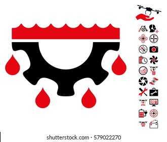 Water Gear Drops pictograph with bonus nanocopter service pictograph collection. Vector illustration style is flat iconic intensive red and black symbols on white background.