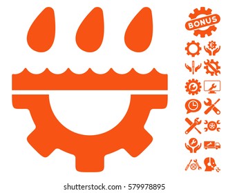 Water Gear Drops pictograph with bonus configuration design elements. Vector illustration style is flat iconic orange symbols on white background.