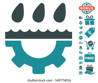 Water Gear Drops pictograph with free bonus pictograph collection. Vector illustration style is flat iconic symbols, soft blue colors, white background.