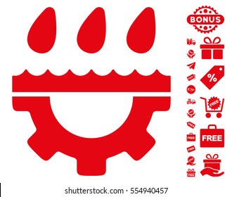 Water Gear Drops pictograph with free bonus graphic icons. Vector illustration style is flat iconic symbols, red color, white background.