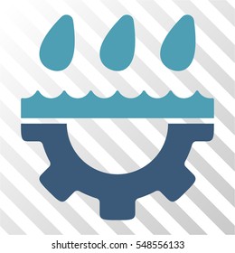 Water Gear Drops vector icon. Illustration style is flat iconic bicolor cyan and blue symbol on a hatched transparent background.