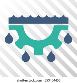 Water Gear Drops vector icon. Illustration style is flat iconic bicolor cobalt and cyan symbol on a hatch transparent background.