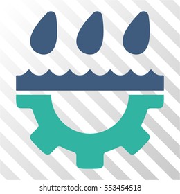 Water Gear Drops vector pictogram. Illustration style is flat iconic bicolor cobalt and cyan symbol on a hatch transparent background.
