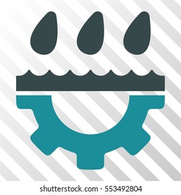 Water Gear Drops vector pictogram. Illustration style is flat iconic bicolor soft blue symbol on a hatched transparent background.