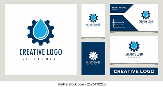 plantilla vectorial de logotipo de icono de agua y equipo con diseño de tarjeta de negocios