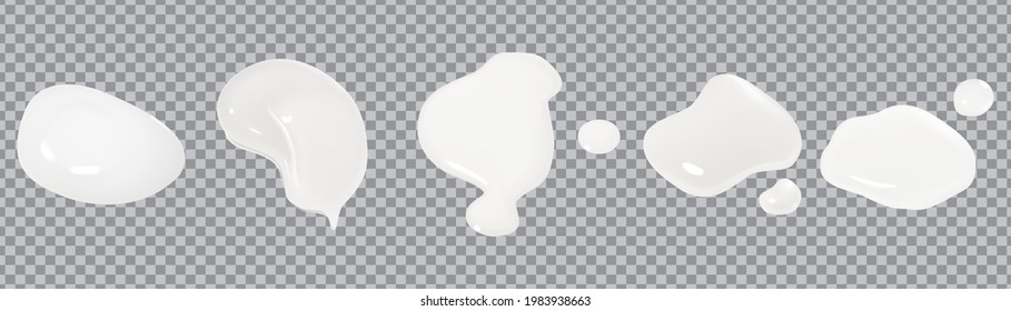 water gel drop swatch set isolated on transparent background.Vector realistic smears set of water gel drop froth cosmetics, shaving gel or creme. Smudges of mousse,vector illustration.