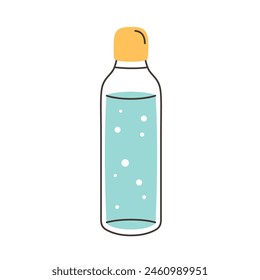 Agua en botella de vidrio. Beba más agua. Cero desperdicio. Ilustración vectorial en estilo plano