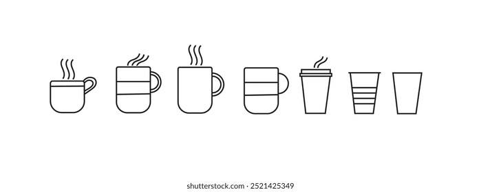 Water glass, Coffee Mug, tea mug, cup icon design vector set