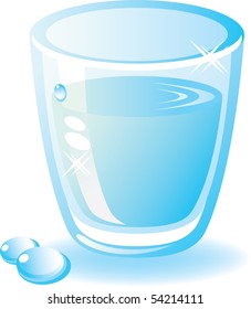 Water glass. Composition with a shade and drops.Isolated on a white background. Vector illustration (EPS8). All parts (object) closed, possibility to edit. Without transparency