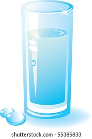 Water glass. Composition with a shade and drops.Isolated on a white background. Vector illustration (EPS8). All parts (object) closed, possibility to edit. Without transparency