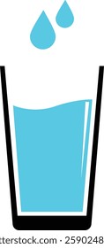 Water glass with water drop icon. Drinks glass symbol isolated on transparent background. Pure, mineral water glass solid vector icon for cold drink. Sign, logo illustration.