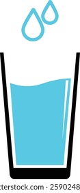 Water glass with water drop icon. Drinks glass symbol isolated on transparent background. Pure, mineral water glass solid vector icon for cold drink. Sign, logo illustration.