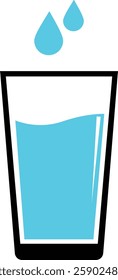 Water glass with water drop icon. Drinks glass symbol isolated on transparent background. Pure, mineral water glass solid vector icon for cold drink. Sign, logo illustration.