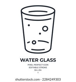 Water glass editable stroke outline icon isolated on white background flat vector illustration. Pixel perfect. 64 x 64.