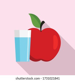 Water glass fresh apple icon. Flat illustration of water glass fresh apple vector icon for web design