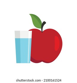 Water glass fresh apple icon. Flat illustration of water glass fresh apple vector icon isolated on white background