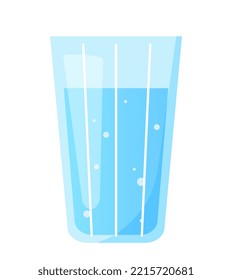 Water in glass. Health care, active lifestyle and sports, fitness, pure liquid to combat dehydration. Graphic element for printing on fabric. Ecology and biology. Cartoon flat vector illustration