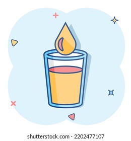 Water glass icon in comic style. Soda glass vector cartoon illustration pictogram. Droplet water blob business concept splash effect.