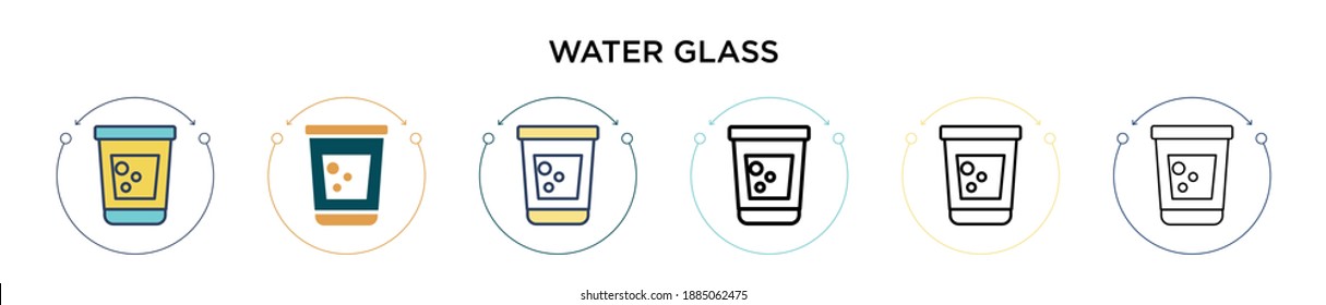 Water glass icon in filled, thin line, outline and stroke style. Vector illustration of two colored and black water glass vector icons designs can be used for mobile, ui, web