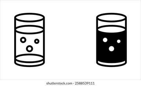 water glass icon set, Glass of water and water drop line icon. vector illustration on white background