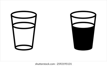 water glass icon set, Glass of water and water drop line icon. vector illustration on white background