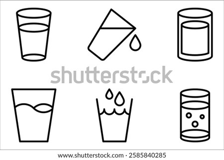 water glass icon set, Glass of water and water drop line icon. vector illustration on white background