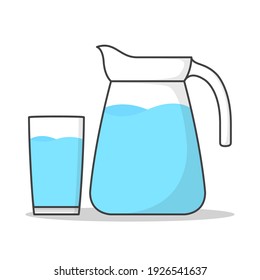Water In Glass And Jug Vector Icon Illustration. Pitcher With Water Flat Icon