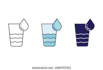 Water glass line and solid vector icons