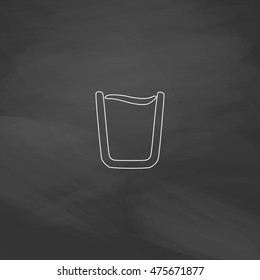 water glass Simple line vector button. Imitation draw with white chalk on blackboard. Flat Pictogram and School board background. Outine illustration icon