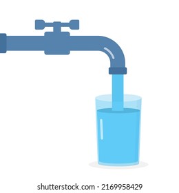 Water in glass from the tap, pure water suitable for drinking, vector eps10 illustration