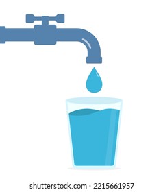 Water in glass from the tap, pure water suitable for drinking, vector eps10 illustration