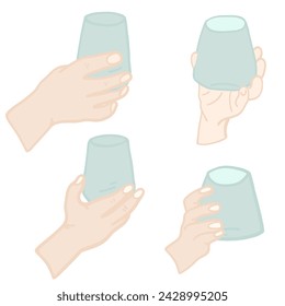 Wassergläser mit Händen, die flaches Design-Set halten