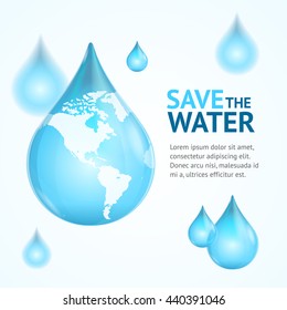 Water Globe Save Concept Card with Text. Protection Of Nature. Vector illustration