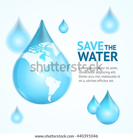 Water Globe Save Concept Card with Text. Protection Of Nature. Vector illustration