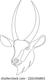 Water goat head in continuous line art drawing style. Waterbuck minimalist black linear sketch isolated on white background. Vector illustration.